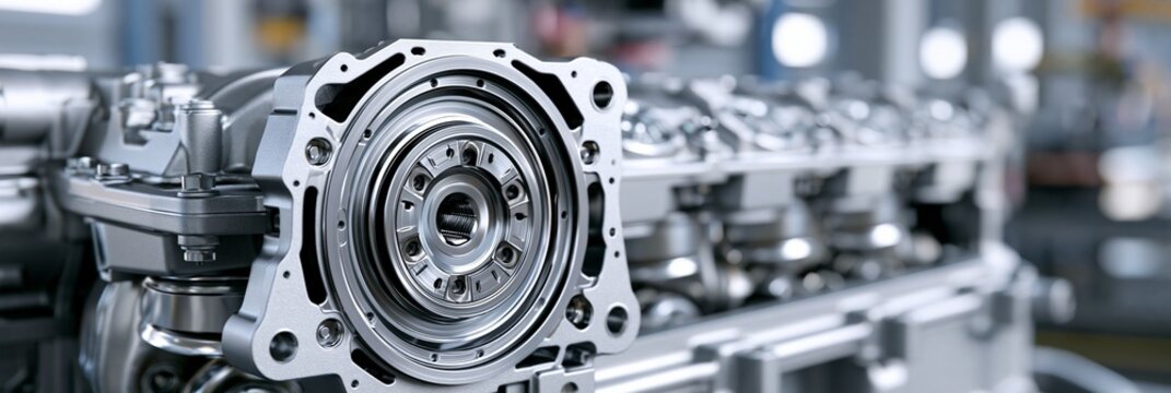 Medium shot of a reinforced crankcase engine module highlighting durability and strength for hybridready gasoline systems in industrial settings.