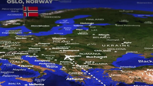 Flight From Asmara ERITREA to Oslo NORWAY with flag pins