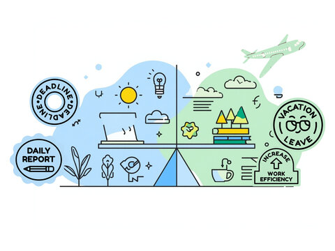 Modern employee mental wellness and work balance concept with work life balance and mental wellness concept illustration landscape image