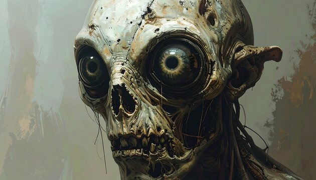 A grotesque zombie-like creature with bulging eyes