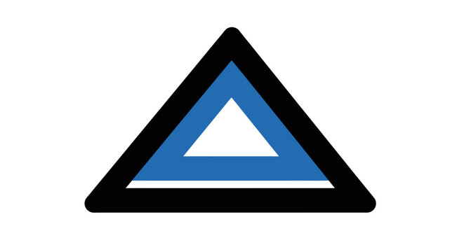 A simple blue triangle shape with a thick black border on a white background
