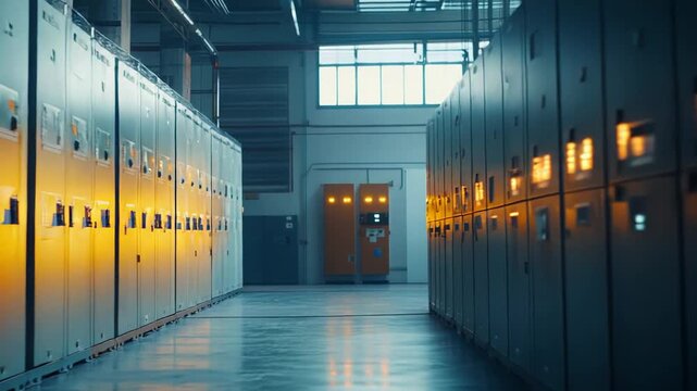 Server racks lining a long corridor in a data center, indicating critical infrastructure and the digital backbone supporting modern technology, internet, and cloud computing