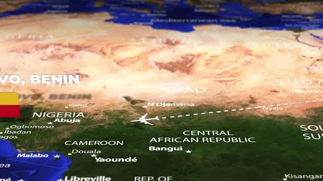 Flight From Asmara ERITREA to Porto Novo BENIN with flag pins