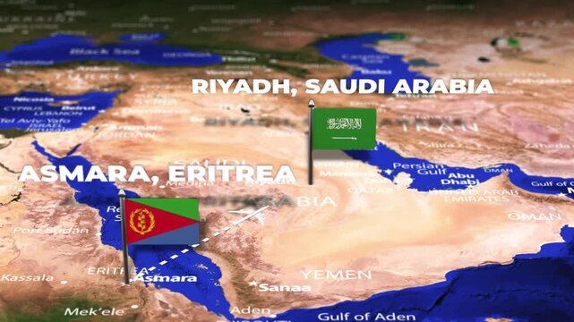 Flight From Asmara ERITREA to Riyadh SAUDI ARABIA with flag pins