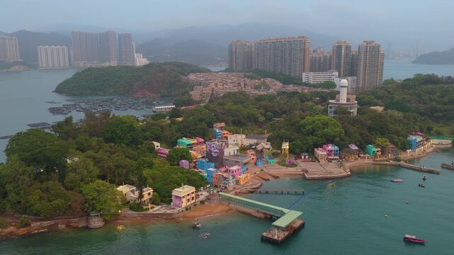 Aerial View of Old Fishing Village Ma Wan, Hong Kong