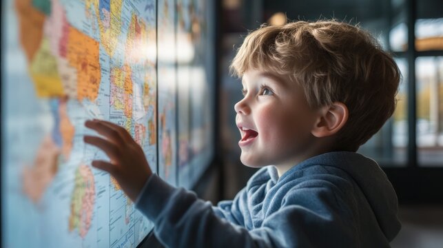 Child exploring interactive world map. (1)