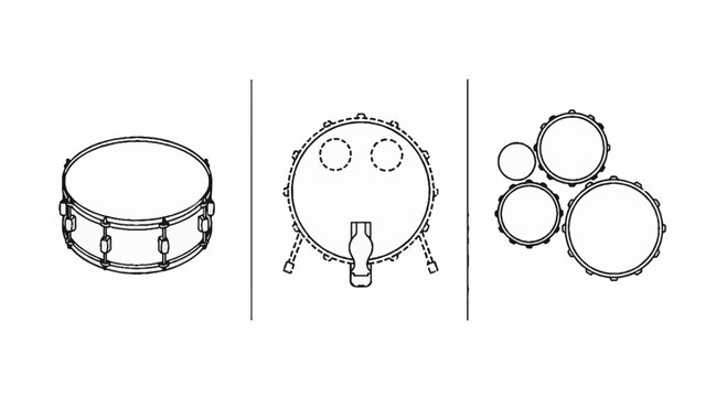 Drum set and percussion instrument outline icons