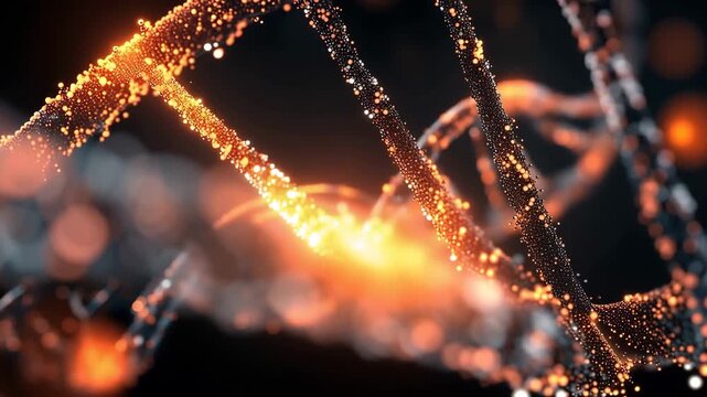 Close-Up of Golden DNA Double Helix Structure