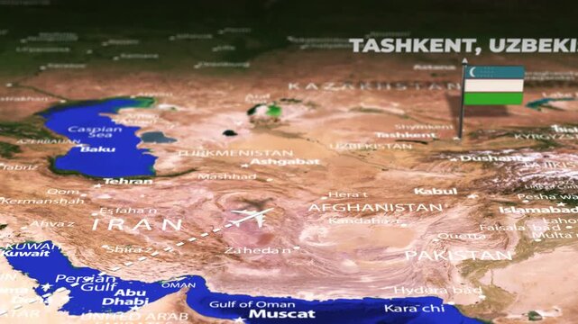 Flight From Asmara ERITREA to Tashkent UZBEKISTAN with flag pins