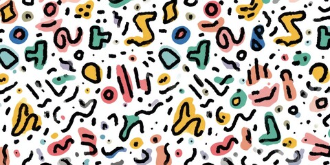 Obraz premium Colorful abstract geometric shapes and lines form a playful pattern.