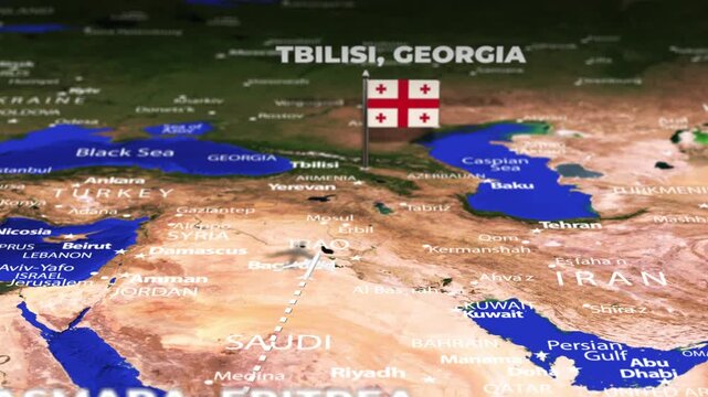 Flight From Asmara ERITREA to Tbilisi GEORGIA with flag pins