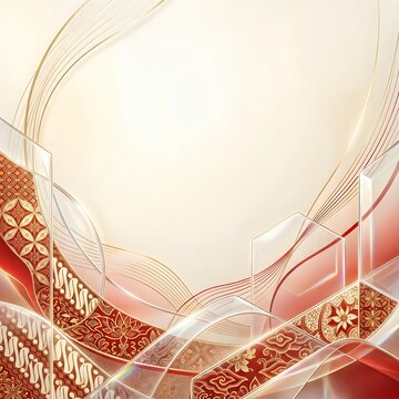 Elegant Indonesian Batik Red and Gold Abstract Background with Glass Geometric Elements