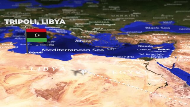 Flight From Asmara ERITREA to Tripoli LIBYA with flag pins