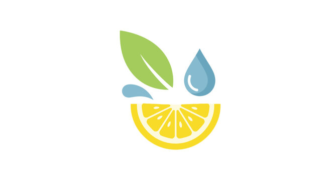 Freshness emblem design featuring lemon slice, leaf, water droplets, and refreshing vibes