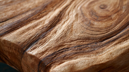 Fototapeta premium Wood grain minimal surface showing dense tight grain pattern and organic texture variation providing warm natural background for artisan coffee product, handcrafted skincare packaging, premium kitch