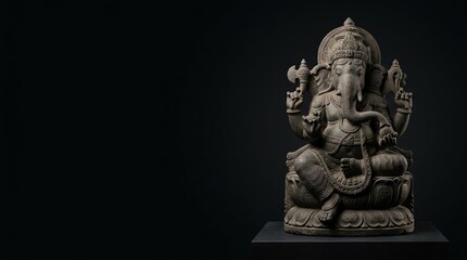 Fototapeta premium Detailed stone sculpture of the hindu deity ganesha sitting in a traditional pose captured in a professional studio light photograph