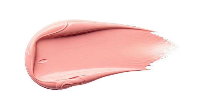 Smooth pink cosmetic cream swatch on transparent background for beauty products