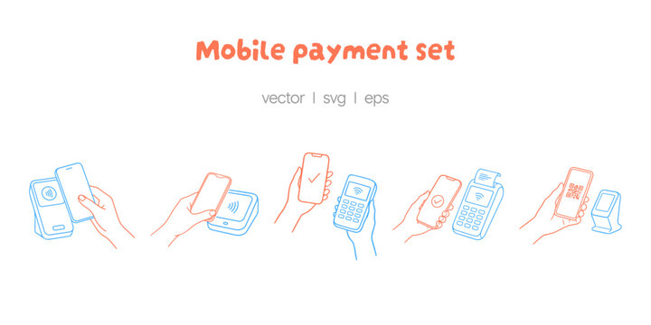Contactless mobile payment set vector illustration