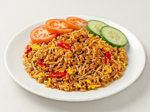 Savory Indonesian Anchovy Fried Rice (Nasi Goreng Ikan Teri) with crispy salted fish, clean and appetizing presentation.