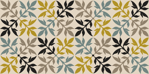 Vintage floral tile, leaves ornament. Ceramic tile pattern seamless vector.  © Любовь Овсянникова