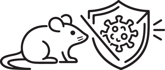 Fototapeta premium Scientist mouse holding shield with virus illustration graphic design
