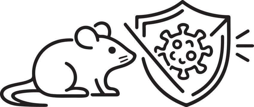 Scientist mouse holding shield with virus illustration graphic design