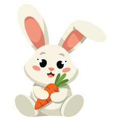 Fototapeta premium Easter bunny holding carrot in cute cartoon style. Vector illustration suitable for spring celebration, holiday decoration and festive themed graphics.