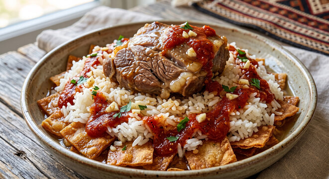 Egyptian Fattah Rice and Bread with Tender Lamb 8K