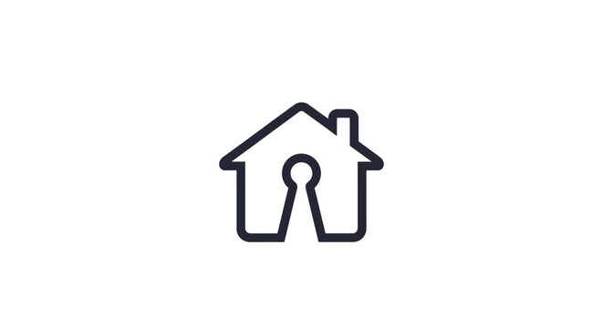 Minimalist Home Security Icon Depicting a House with a Keyhole Symbolism
