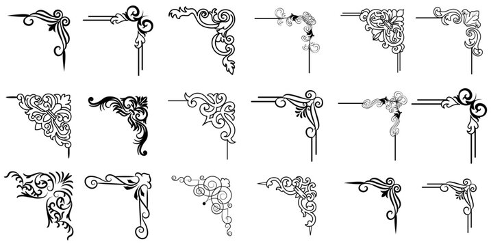luxury ornate corners baroque rococo filigree floral scrollwork antique vector set