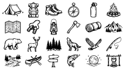 Camping and outdoor adventure icons set © Morjina