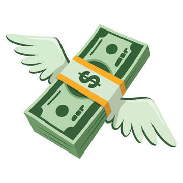 Flying money with wings vector emoji illustration isolated on white background, ideal for finance, cash transfer, banking and money success themed designs.