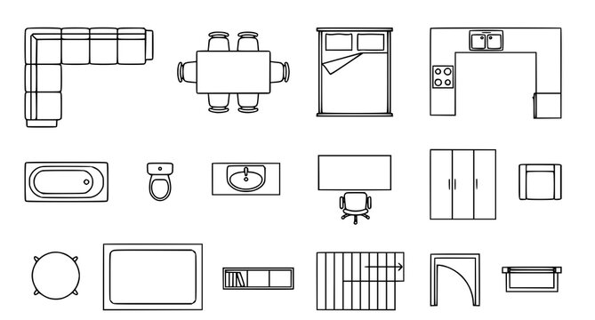 Top View Furniture Vector Icon Set for Architectural Floor Plan Layouts Interior Design Blueprints and House Apartment Mapping Diagrams