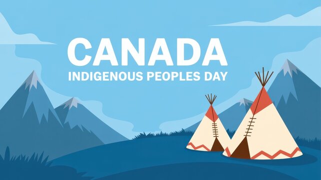 Canada Indigenous Peoples Day with mountains and teepees