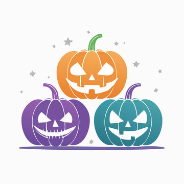 Three Halloween Pumpkins with Carved Faces