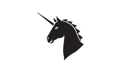 Unicorn Silhouette with Horn and Mane in Black and White Featuring Mythical, Creature, Fantasy with Animal and Vector Elements for Graphic, © fariya