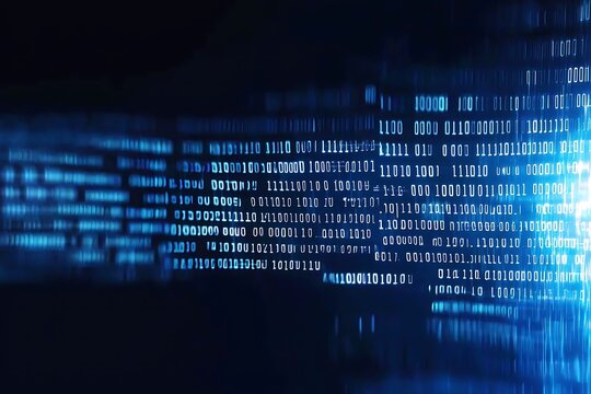 Abstract blue binary code flowing digitally with light effects.