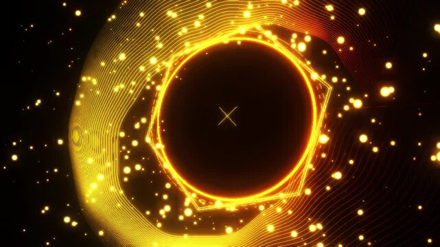 Immersive 4K seamless background displaying organic, wavy fiber optic-like concentric rings that pulse with light. A detailed holographic HUD crosshair sits at the center, surrounded by glittering 
