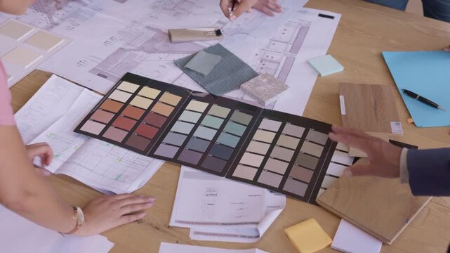Architects selecting materials and colors of new construction