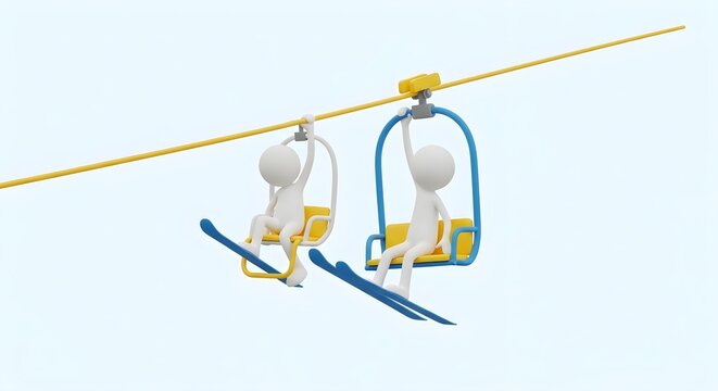 Figures riding a ski lift in the air