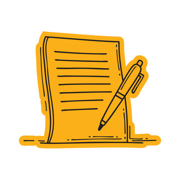 Essay Paper with Pen Sticker Doodle Illustration
