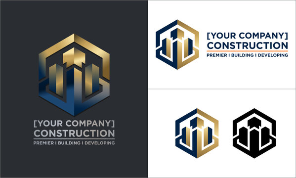 Premium Hexagon Building Construction and Infrastructure Vector Logo Template