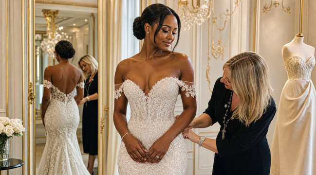 Beautiful African American Woman Custom Wedding Dress