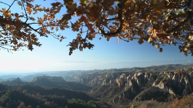 Beautiful view of Rozhen sand pyramids, near Melnik, Bulgaria.
