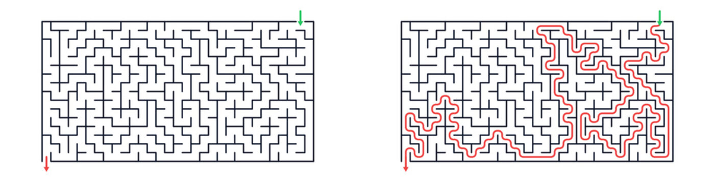 Maze puzzle design with solved path illustration  