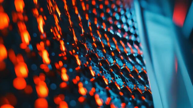 Abstract technology background with a geometric grid pattern and glowing red light elements, creating a sense of digital connectivity and modern futurism