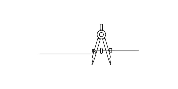 A drawing compass with a ruler on a white background for geometry and drafting
