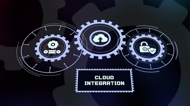 Seamless cloud integration platform with digital upload arrows, database gears, and global network synchronization interface