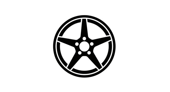 Minimalist Wheel Rim Design: Black and White Illustration with Five-Spoke Pattern