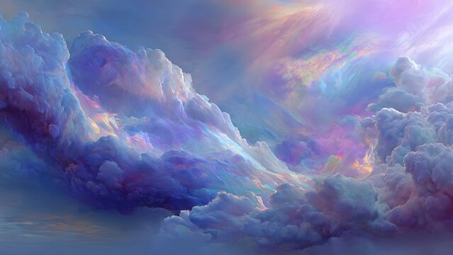 Abstract dreamscape, swirling opalescent nebula clouds, iridescent smoke, soft pastel highlights